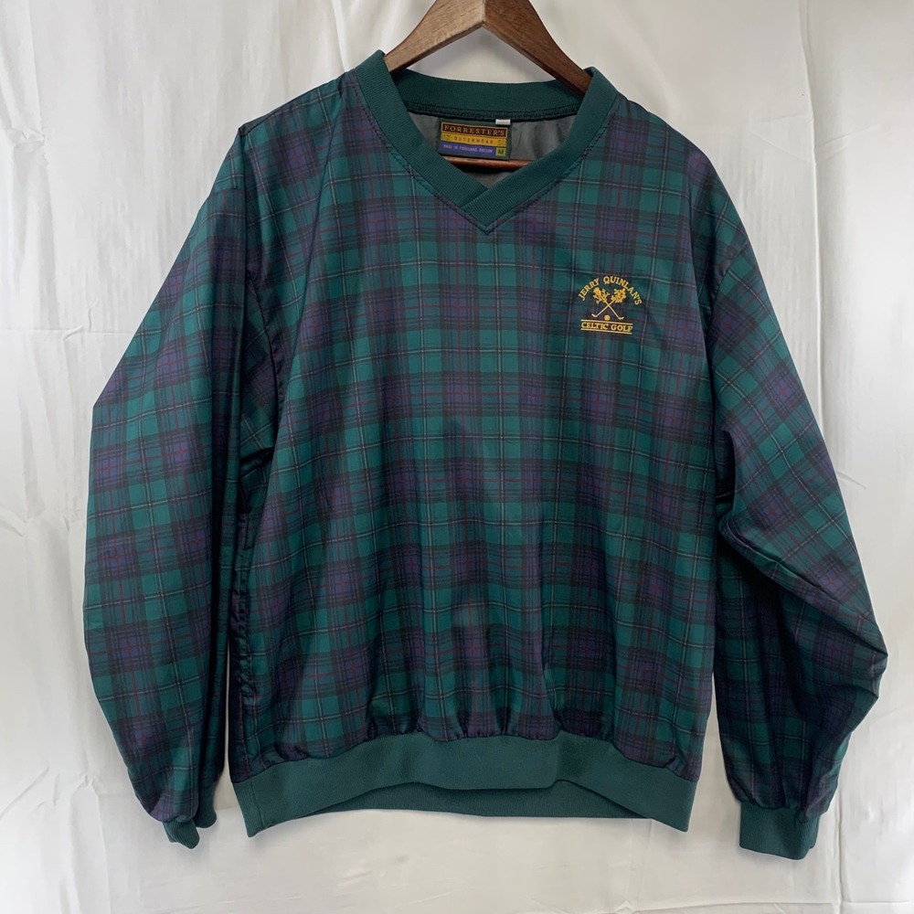 Forrester's‎ Windbreaker Pullover Womens Medium Green Plaid Celtic Golf V-Neck